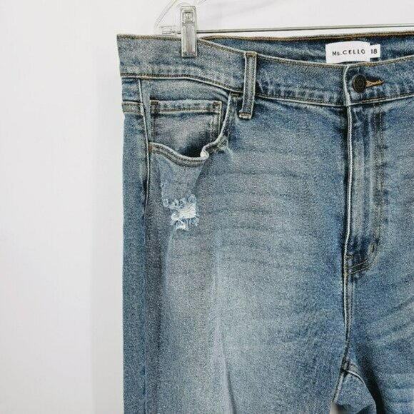 Ms Cello High Rise Mom Jeans 18 Medium Wash Distressed Ripped Denim Stretchy New - Picture 3 of 13